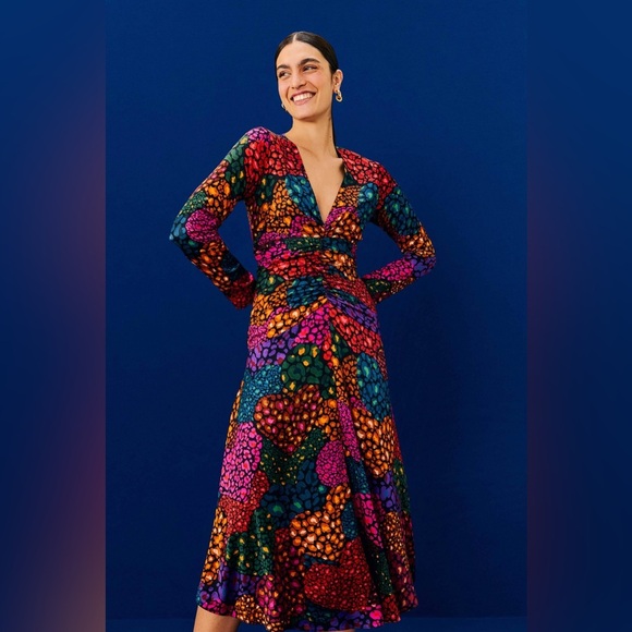 Farm Rio Women's Size M Rainbow Hearts Viscose Midi Dress B2963 - Picture 1 of 5
